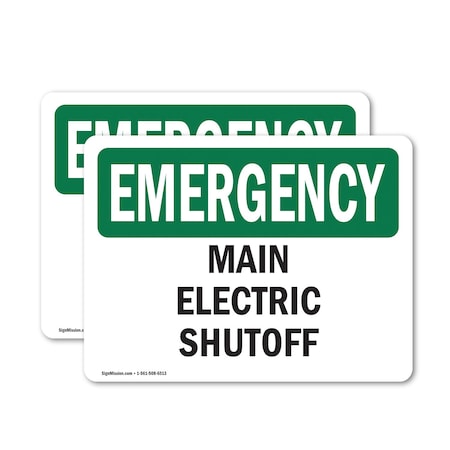 Signmission Main Electric Shutoff Emergency Sign, Vinyl Decal, 5in W x 3.5in L, 2PK OS-2PACK-EM-D-35-L-10399